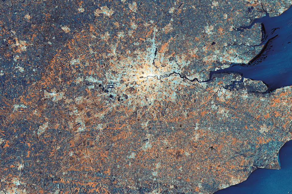 Satellite image of London and South East England.