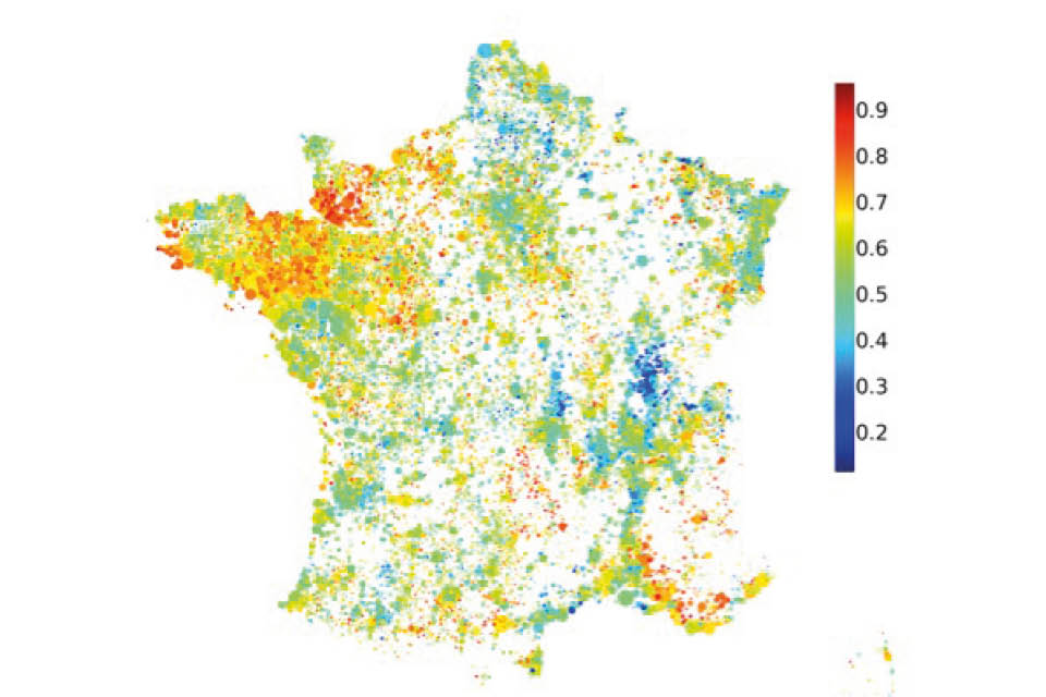 Roof orientation map of France