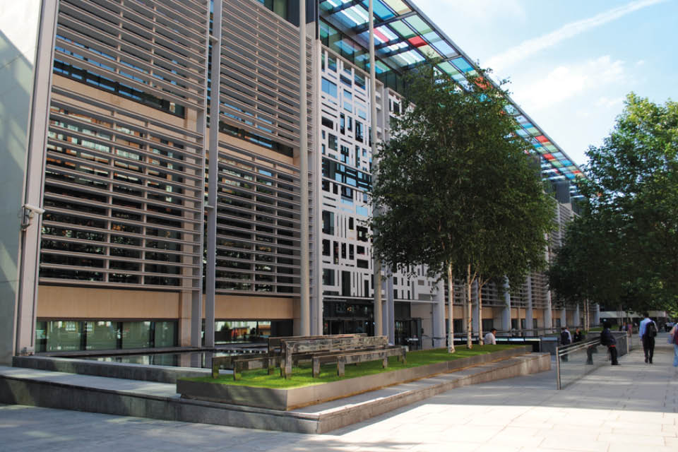 Street view of building exterior with trees