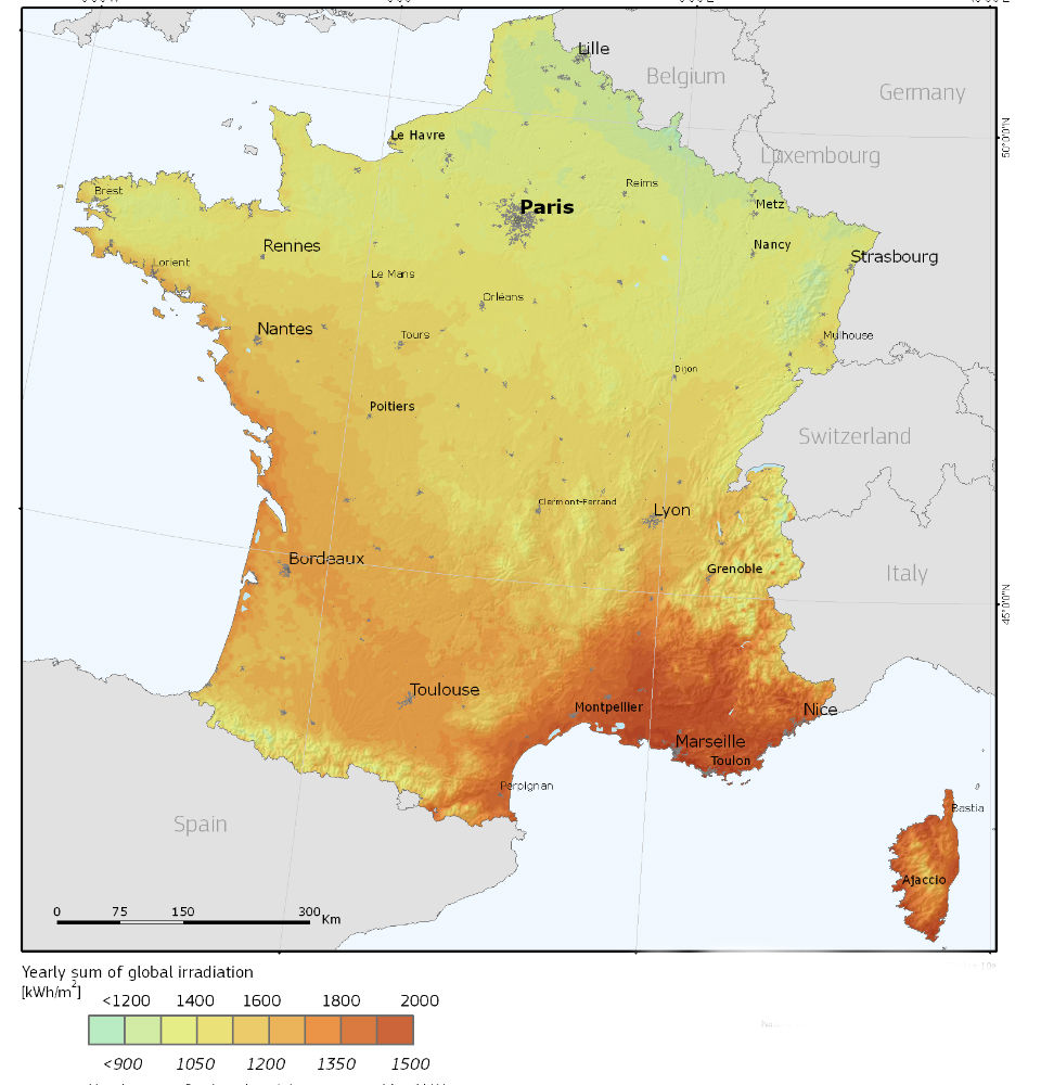 France solar irradiation map