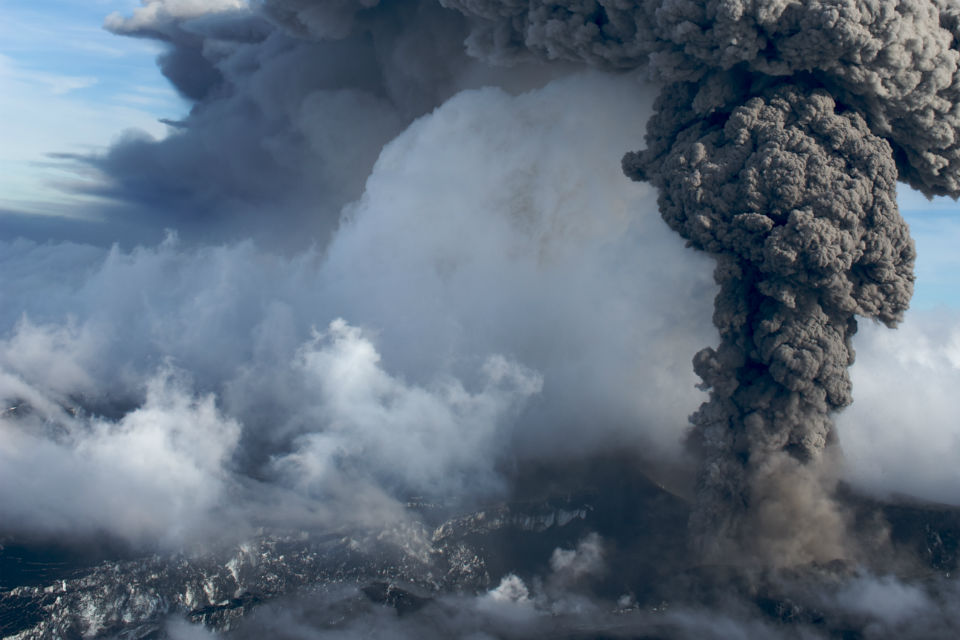 Volcano erupting