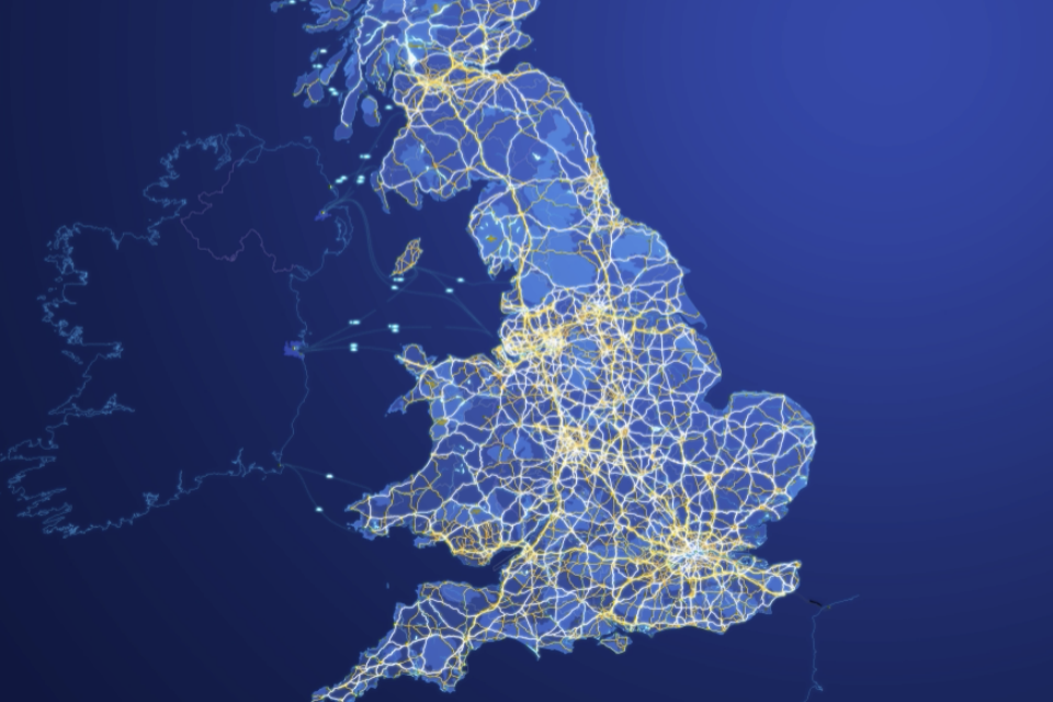 Visualisation of Britain's road network from space