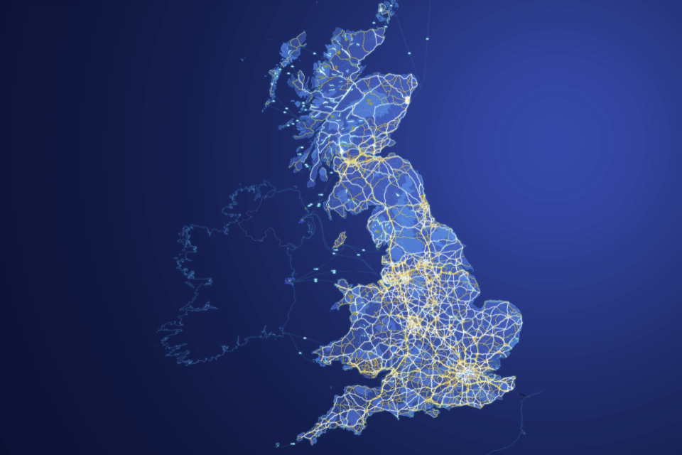 Visualisation of Britain's road network from space