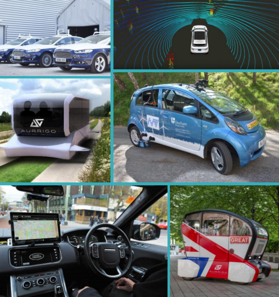 Composite image showing different self-driving vehicle development projects