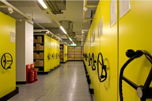 View of storage cabinets in the repository in The National Archives