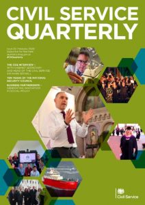 Front cover of Civil Service Quarterly 22, with a collage of images illustrating articles in the magazine.